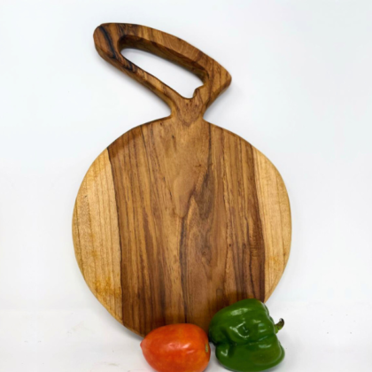 Round Teak Wood Chopping Board with Unique Handle