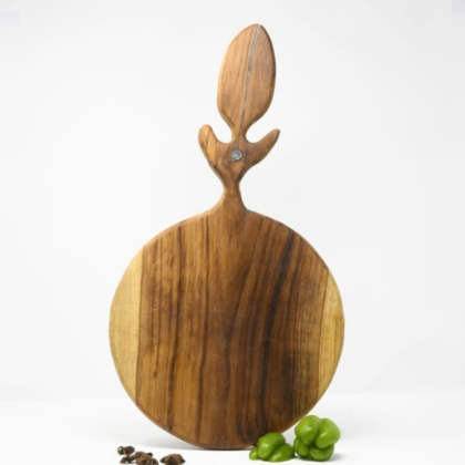 Round Teak Wood Chopping Board with Unique Handle