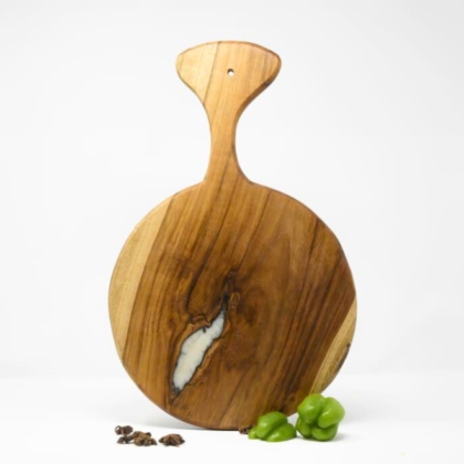 Round Teak Wood Chopping Board with Unique Handle