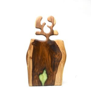 Yellow Resin Teakwood Chopping Board with Antler Handle