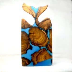 Blue Resin Teakwood Chopping Board with Fish Tail Handle