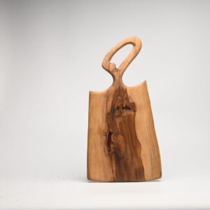 Handcrafted Live Edge Teak Cutting Board with Oval Handle