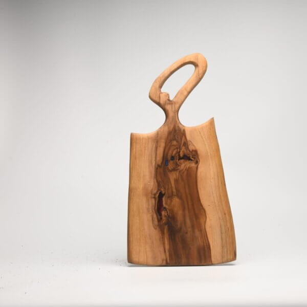 Handcrafted Live Edge Teak Cutting Board with Oval Handle